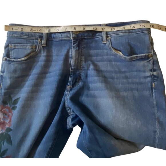 Loft Womens Floral Design Blue Denim Jeans Size 30/10 Curvy Skinny Frayed Hem - Picture 4 of 14